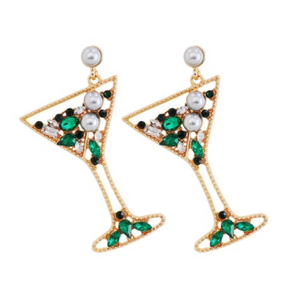Crystal & Pearl Martini Glass Earrings